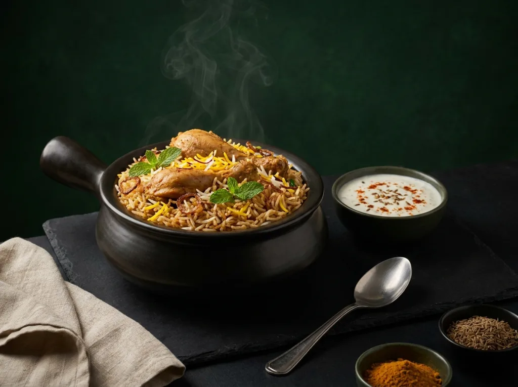 Chicken Biryani with Burani Raita