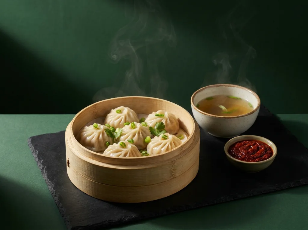 Chicken Momos with Clear Broth