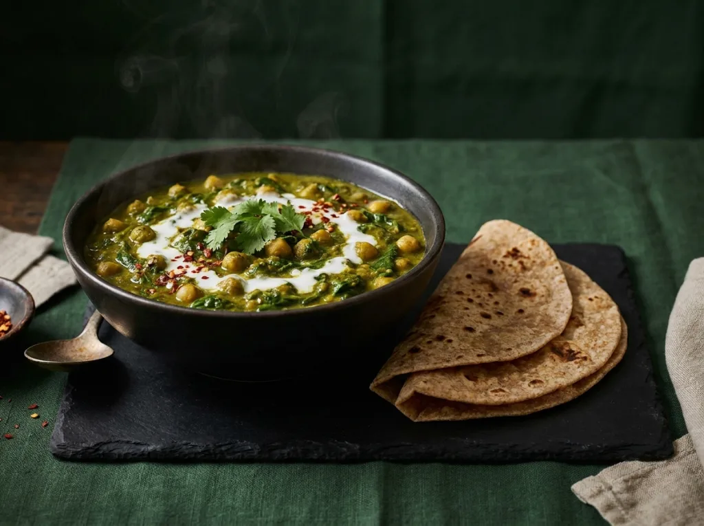 Chickpea Spinach Curry with Roti