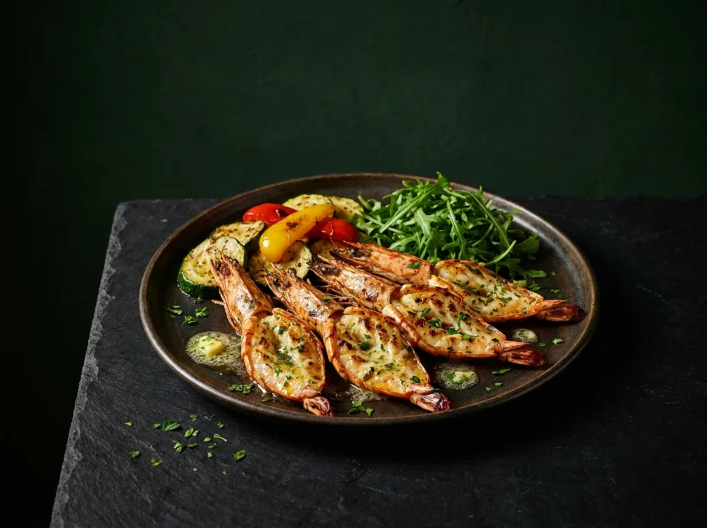 Grilled Garlic Butter Prawns & Veggies