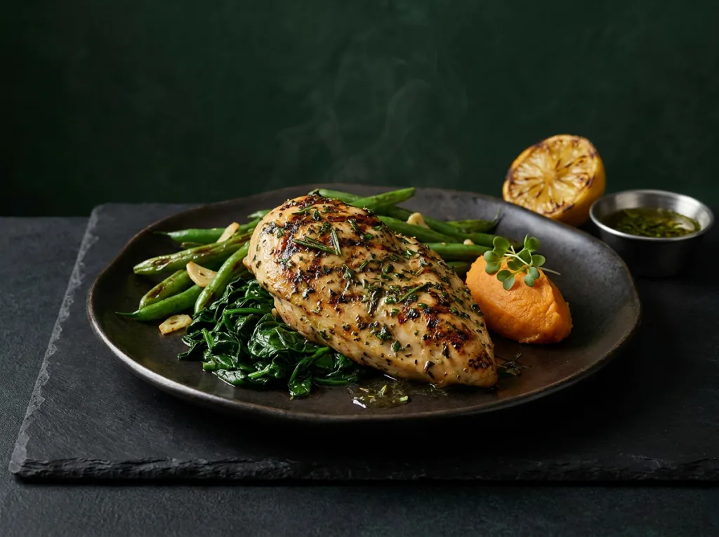 Grilled Lemon Herb Chicken & Sautéed Greens