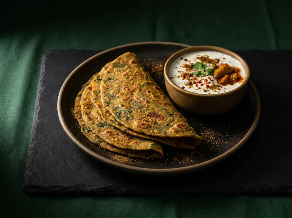 Methi Thepla with Masala Curd