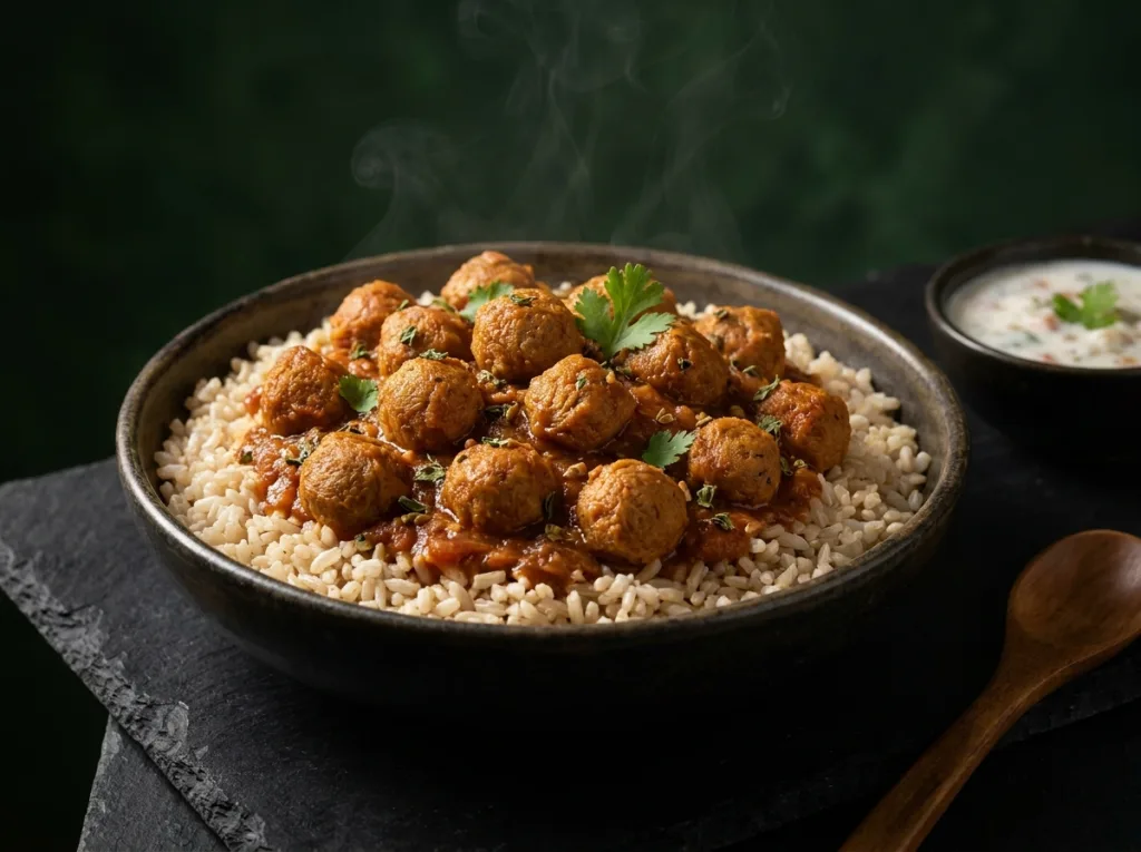 Soya Chunk Curry with Brown Rice