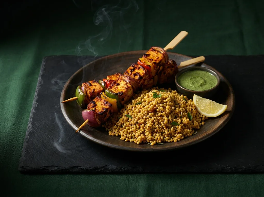Tofu Tikka Skewers with Millet Pilaf